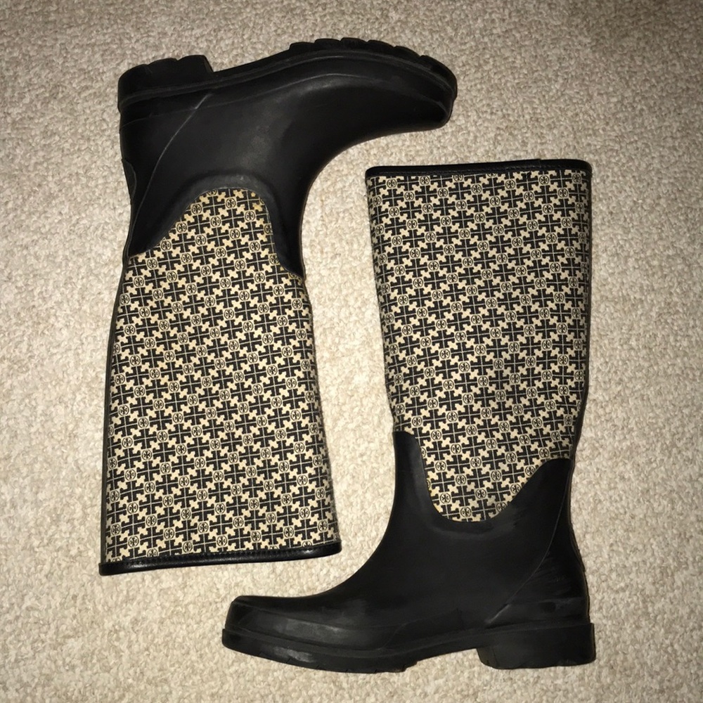 Tory Burch black and white rain boots